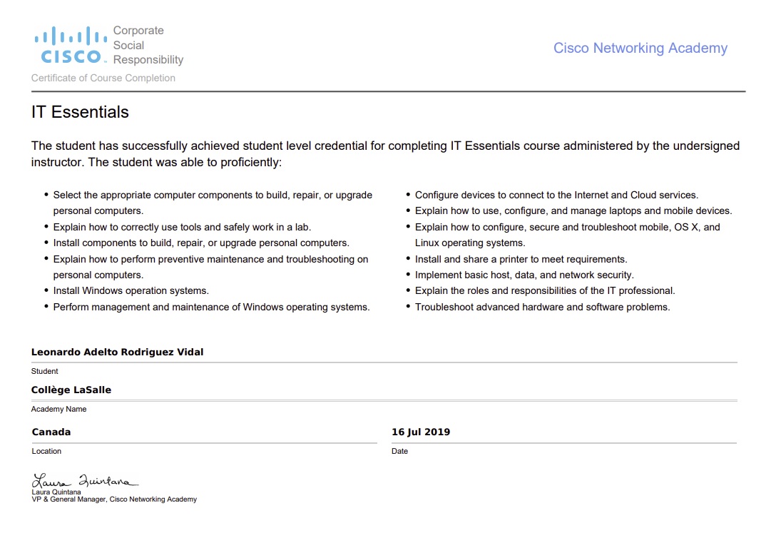 Cisco System - IT Essentials Certification